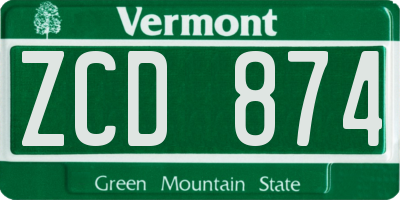 VT license plate ZCD874