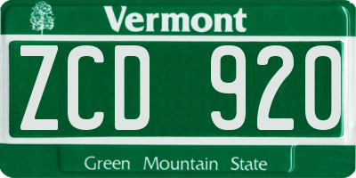 VT license plate ZCD920