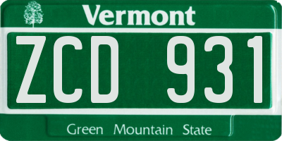 VT license plate ZCD931