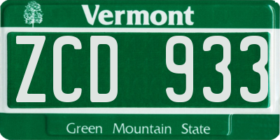 VT license plate ZCD933