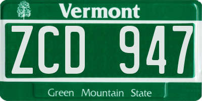 VT license plate ZCD947