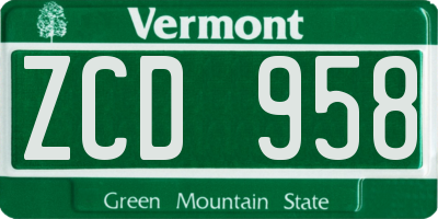 VT license plate ZCD958