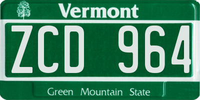 VT license plate ZCD964