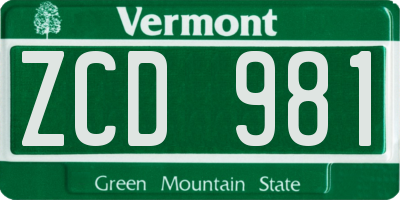 VT license plate ZCD981