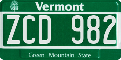 VT license plate ZCD982