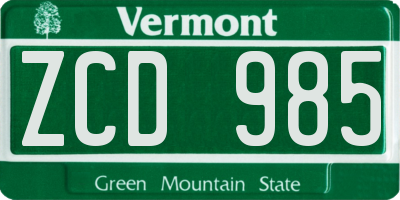 VT license plate ZCD985