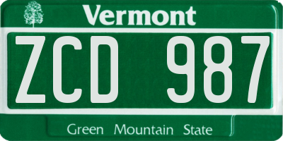 VT license plate ZCD987