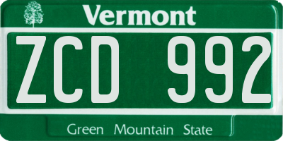 VT license plate ZCD992