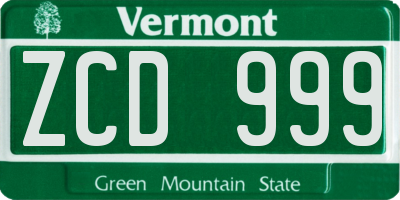 VT license plate ZCD999