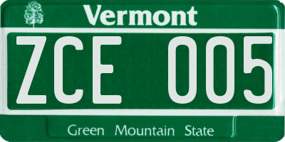 VT license plate ZCE005