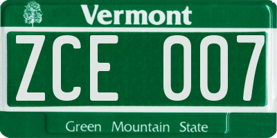 VT license plate ZCE007