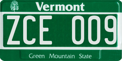 VT license plate ZCE009