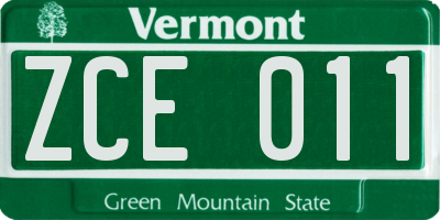 VT license plate ZCE011
