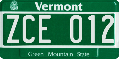 VT license plate ZCE012
