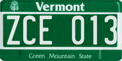 VT license plate ZCE013
