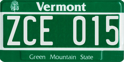 VT license plate ZCE015