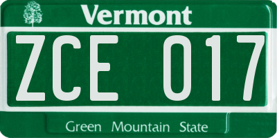 VT license plate ZCE017