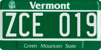 VT license plate ZCE019