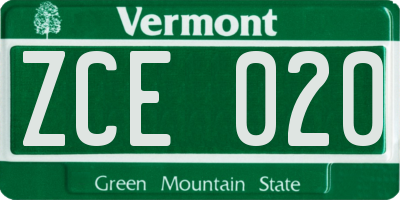 VT license plate ZCE020