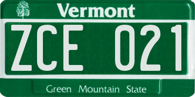 VT license plate ZCE021