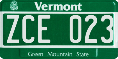 VT license plate ZCE023