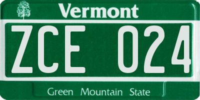 VT license plate ZCE024