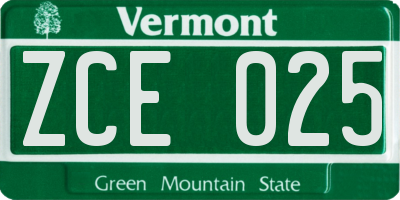 VT license plate ZCE025