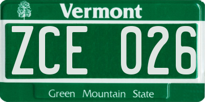 VT license plate ZCE026