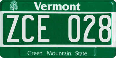 VT license plate ZCE028
