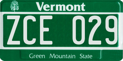 VT license plate ZCE029
