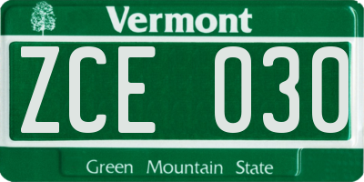VT license plate ZCE030