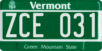 VT license plate ZCE031