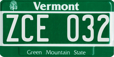 VT license plate ZCE032