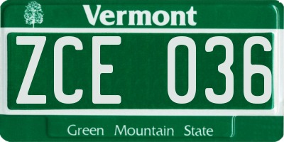 VT license plate ZCE036