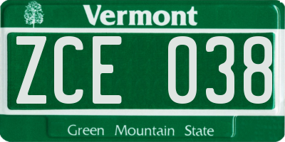 VT license plate ZCE038