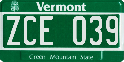 VT license plate ZCE039