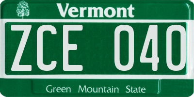VT license plate ZCE040