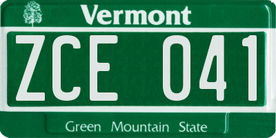 VT license plate ZCE041
