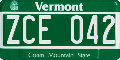 VT license plate ZCE042