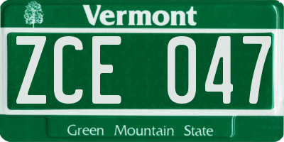 VT license plate ZCE047