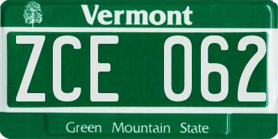 VT license plate ZCE062