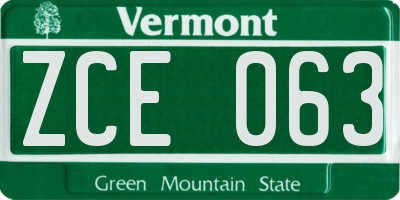 VT license plate ZCE063