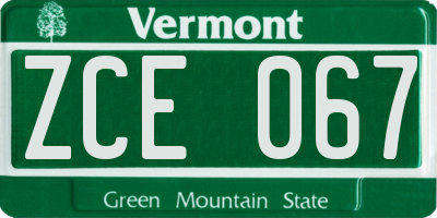 VT license plate ZCE067