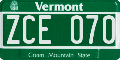 VT license plate ZCE070