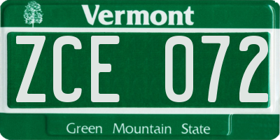 VT license plate ZCE072