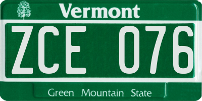 VT license plate ZCE076