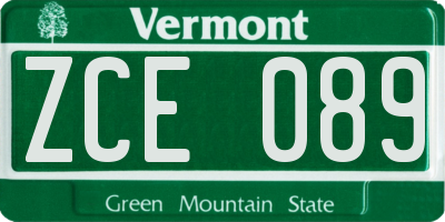 VT license plate ZCE089