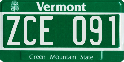VT license plate ZCE091