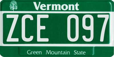 VT license plate ZCE097