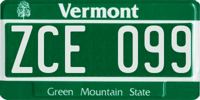 VT license plate ZCE099
